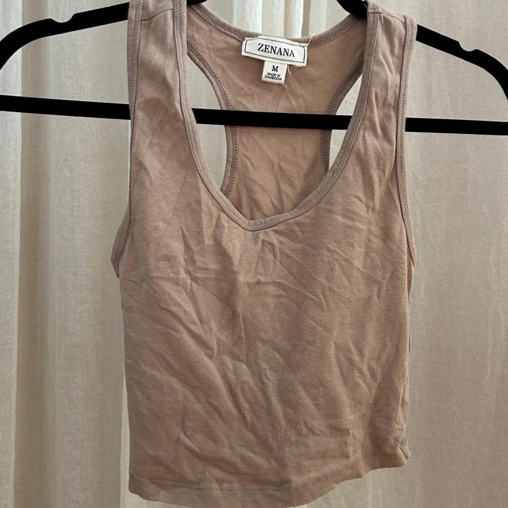Zenana Outfitters Tan Fitted Crop Tank Top